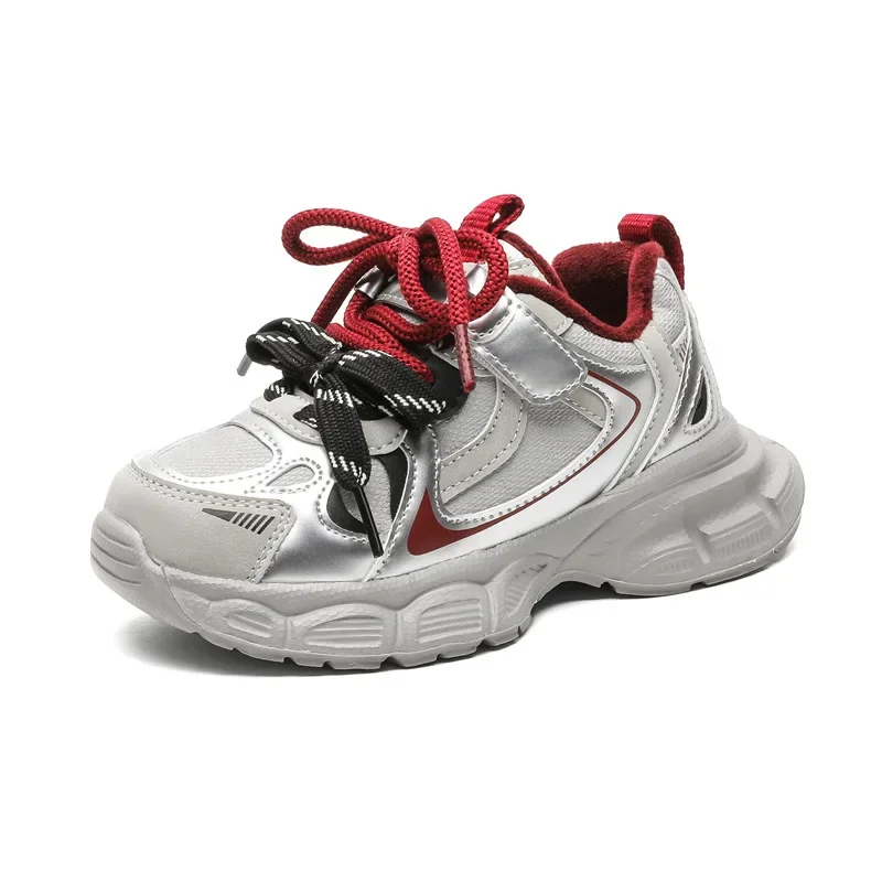2024 Autumn/Winter Girls' Breathable Soft Bottom Boys' Two Cotton Dad Shoes Middle and Large Children's Cotton Warm Sports Shoes
