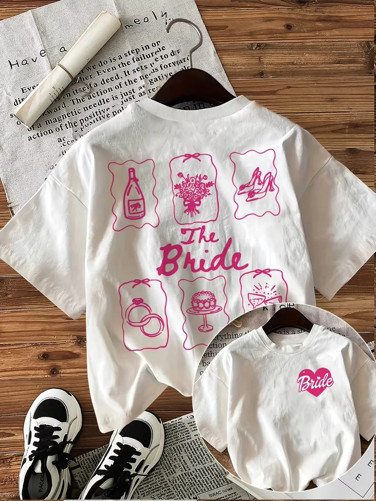 The Bride Pink Graphic T-Shirt Mother Daughter Matching Tee Summer Wedding Party Harajuku White Tops Women Kids
