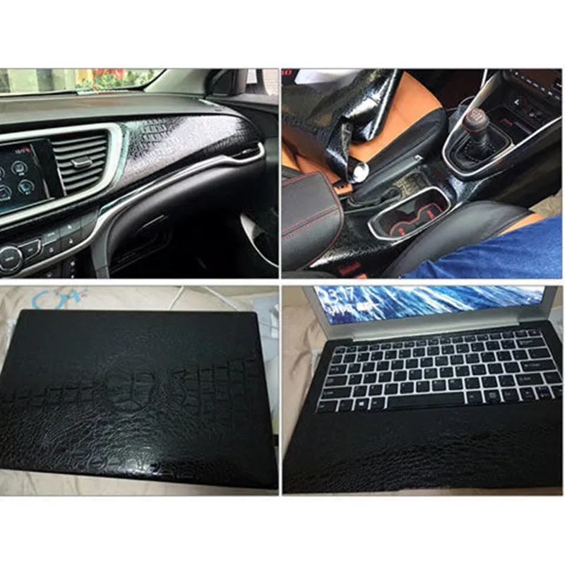 50*200cm Black Crocodile Leather Grain Texture Vinyl Car Wrap Sticker Decal Film Adhesive Sticker Interior Car Styling Covering