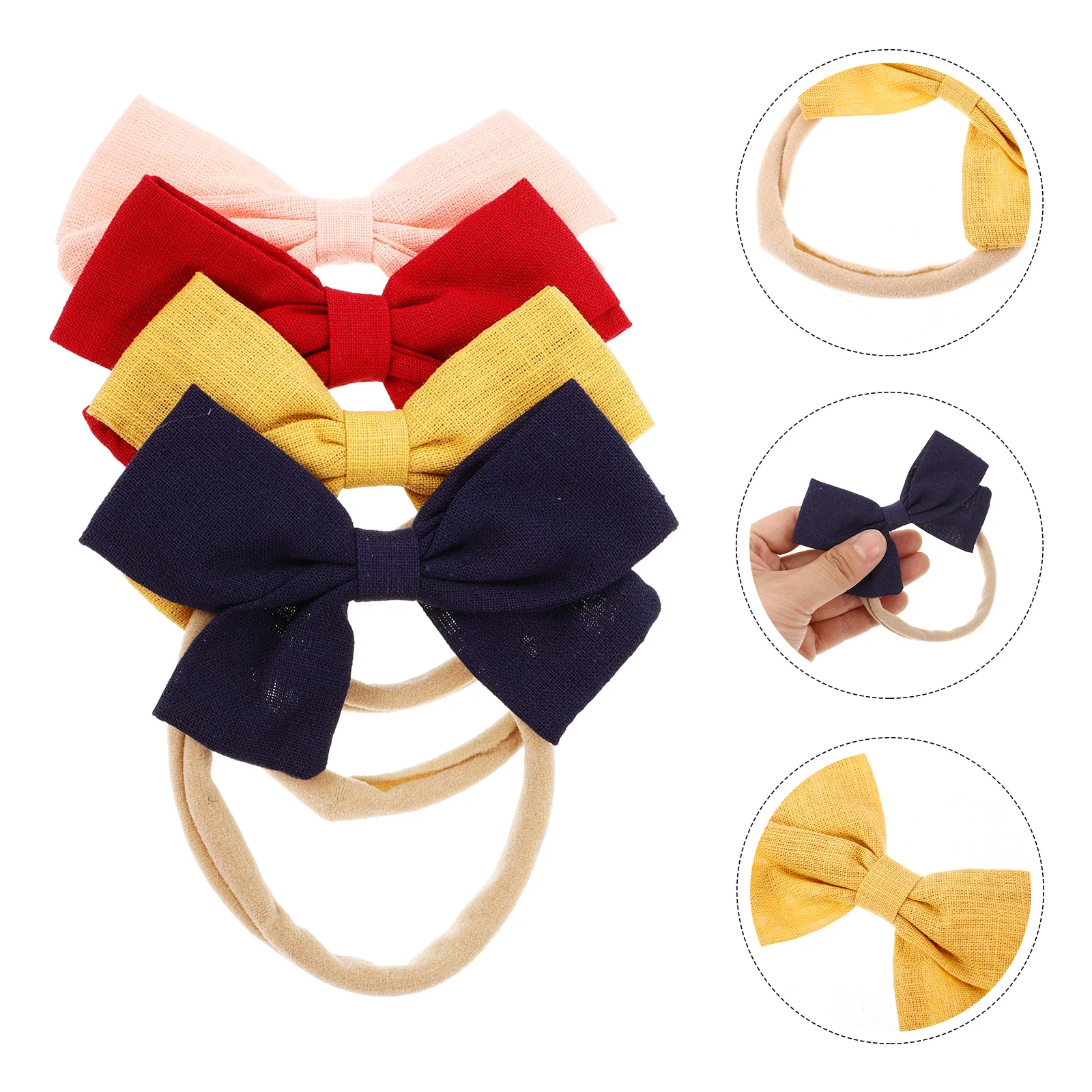 

4pcs Girl Bow Headbands Newborn Infant Toddler Soft Cloth Hairbands Elastic Lightweight Secure Grip For Photoshoots