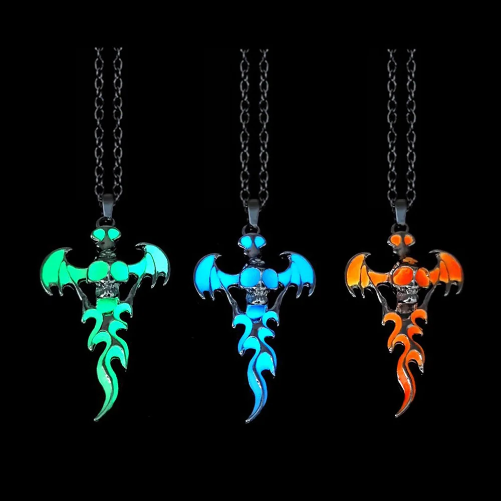 Hiphop Rock Edelstahl Kette Leuchtende Legierung Drachen Anhänger Leuchtende Halskette Nacht Tanz Disc Glow In The Dark Halskette – Detail 5