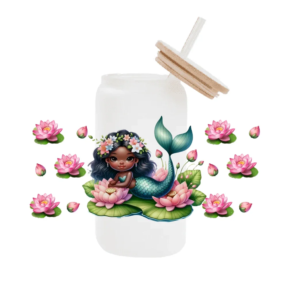 11x24cm Cartoon Black People Girl Fashion For Libbey 16oz Can Glass 3D Waterproof UV DTF Coffee Can Wrap Libbey Glass Wrap