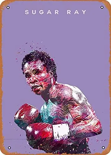 Boxing Greats Meatal Sign Boxer Sugar Ray Leonard -   Tin Decor Poster