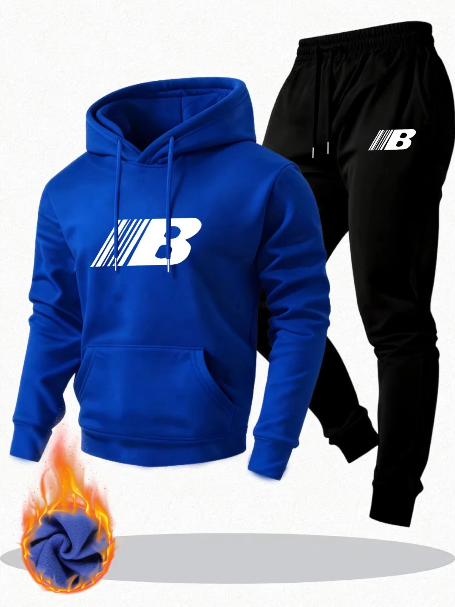 Autumn Men Challenge Letter Graphic Print 2Piece Tracksuit Loose Fit Hooded Sweatshirt DrawstringJogger Pants Running Sport Suit