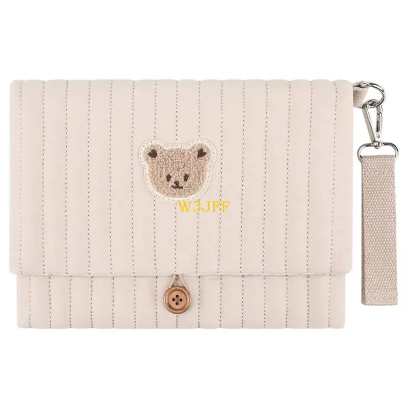 W3JF Strollers Mounted Foldable Nursery Bag Quilted Fabric With Bear Pattern Baby Essential Carring Case