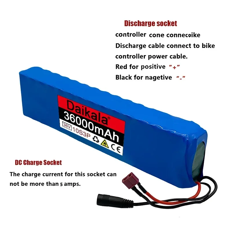 Rechargeable Lithium Battery 10S3P 36V 36Ah 18650 600W, Used for Bicycles, Scooters, and Electric Vehicles with BMS