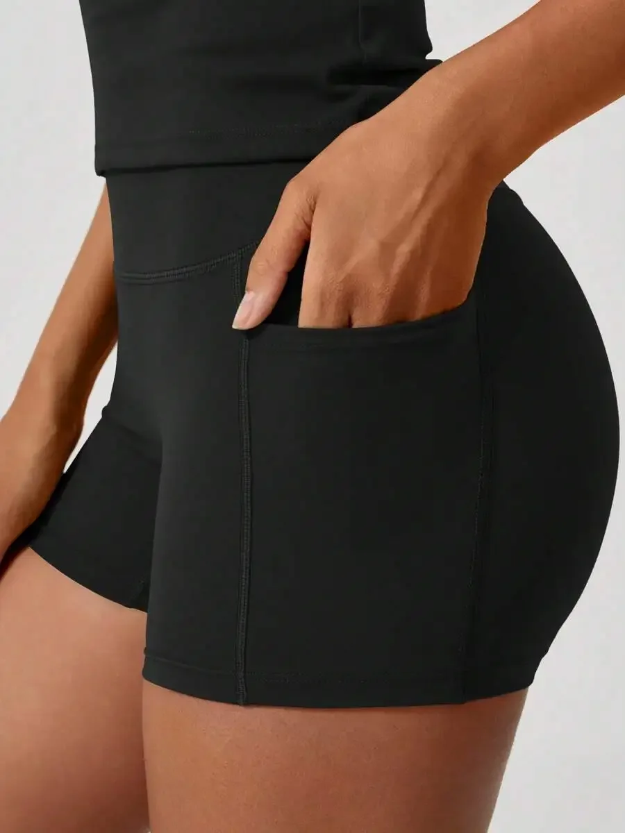 Women's Sweet Sports Short Sleeve High Waist Tummy Control Butt Lifting Shorts Set