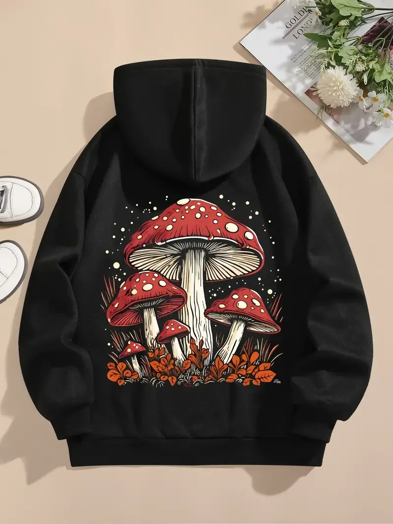 New Mushroom Printed Women\'s Hoodies Women\'s Casual Clothing Y2K Vacation Women\'s Autumn and Winter Hoodie Women\'s Clothing