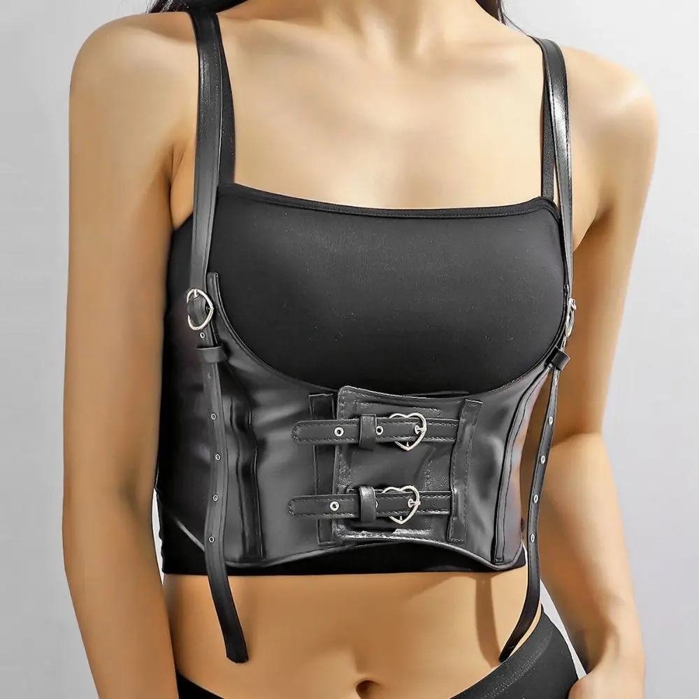 Personality PU Leather Suspenders Elastic Cummerbunds High Waist Dress Girdle Wide Belt Slimming Adjustable Waist Corset Outfits