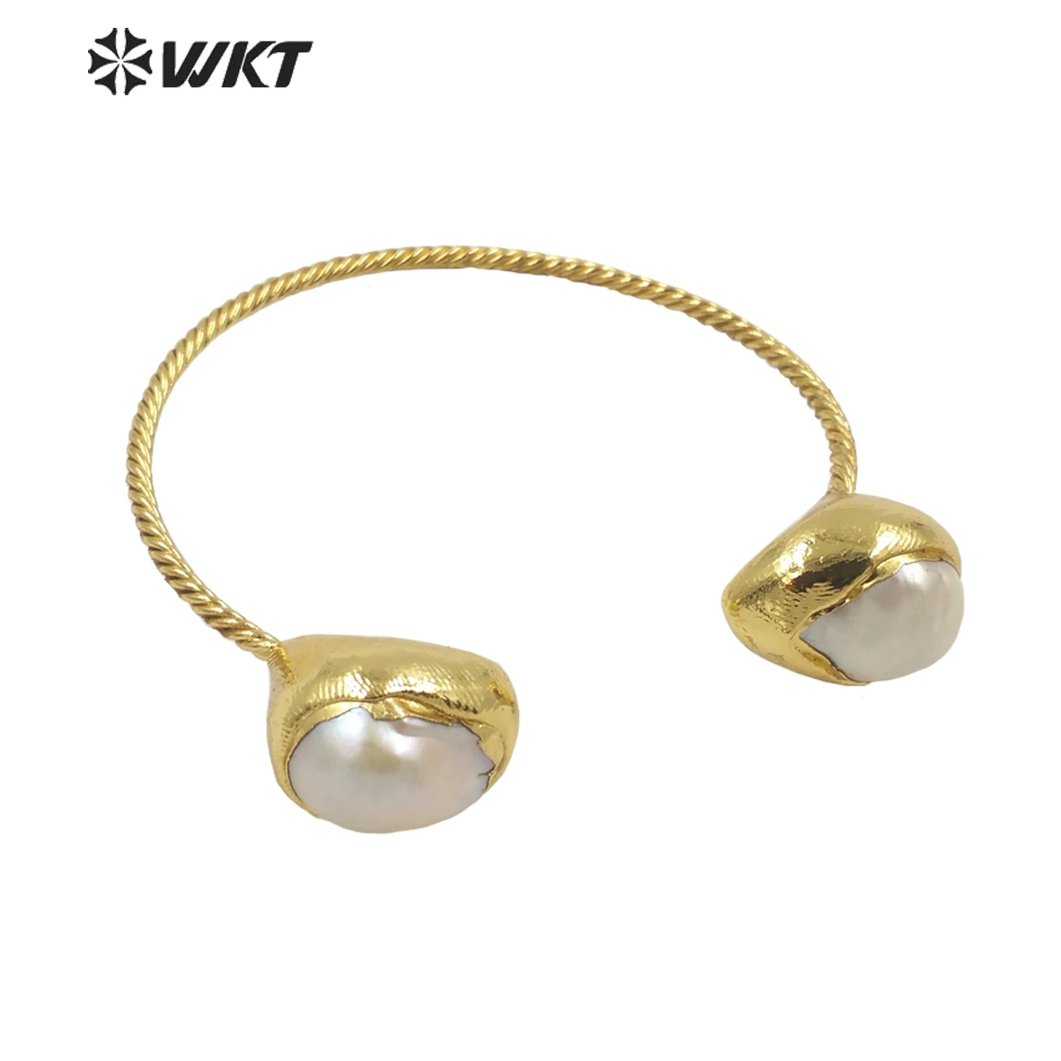 

WT-MPB051 WKT High Quality Natural Pearl Bracelet Two Large Pearls with Open Big C Bangle Color Plated Color Women Jewelry Gift