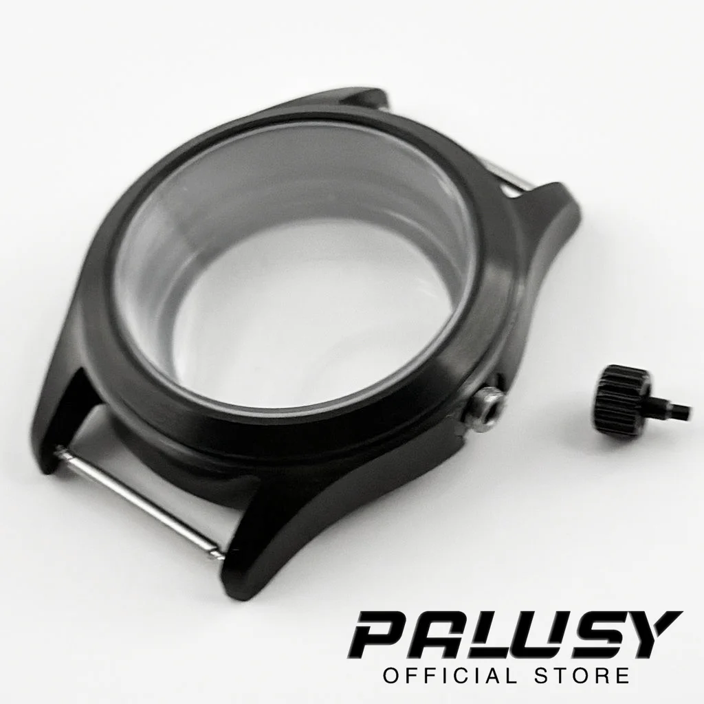 파일럿 36MM/39MM 블랙 사파이어 크리스탈 시계 케이스 NH34 NH35 NH36 NH38 ETA2824 무브먼트 용 패션 비즈니스 블랙 가죽 스트랩