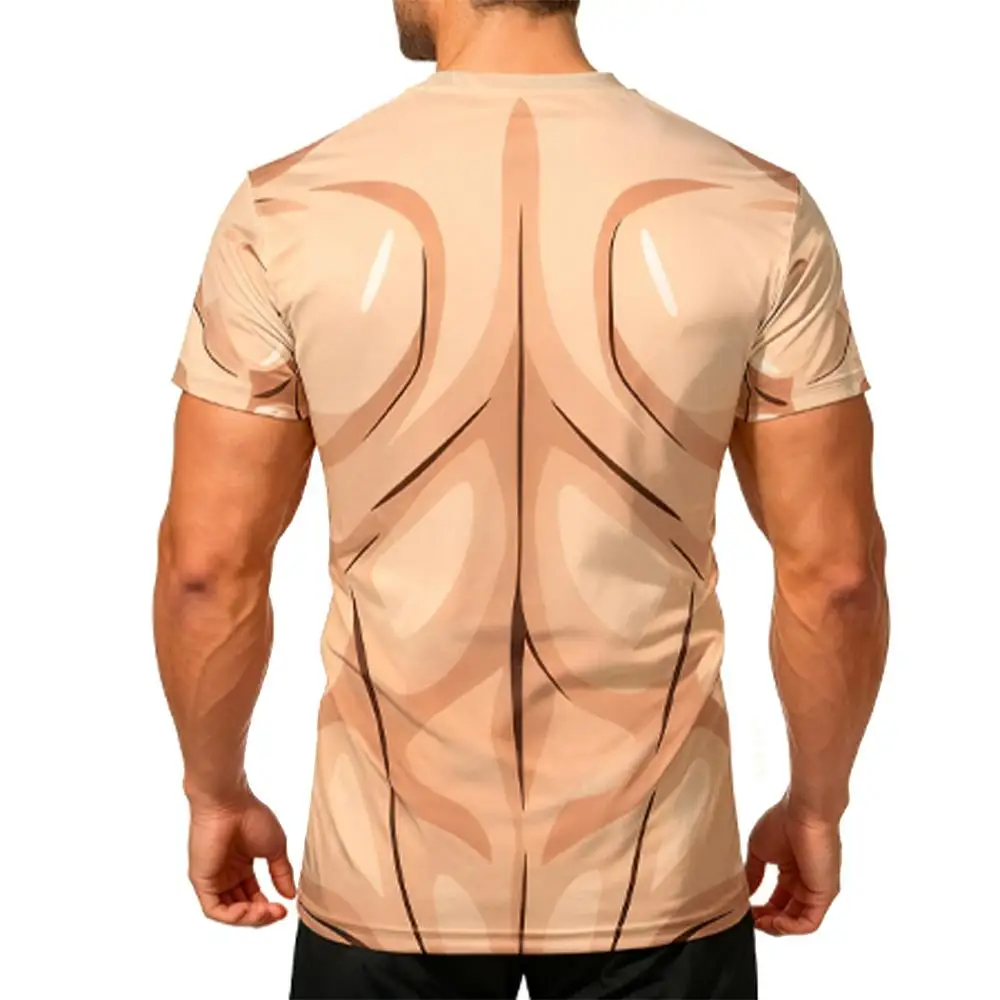 New 3D Fake Abdominal Muscles Funny T-shirt Daily Outdoor Street Fun Short-sleeved Men's Halloween Role-playing Round Neck Top