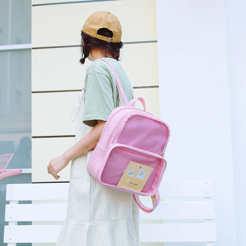 

Stylish Pink Transparent Jelly Backpack Waterproof for Teen Girls Boys Large Capacity Fashionable Bag Jelly Bag