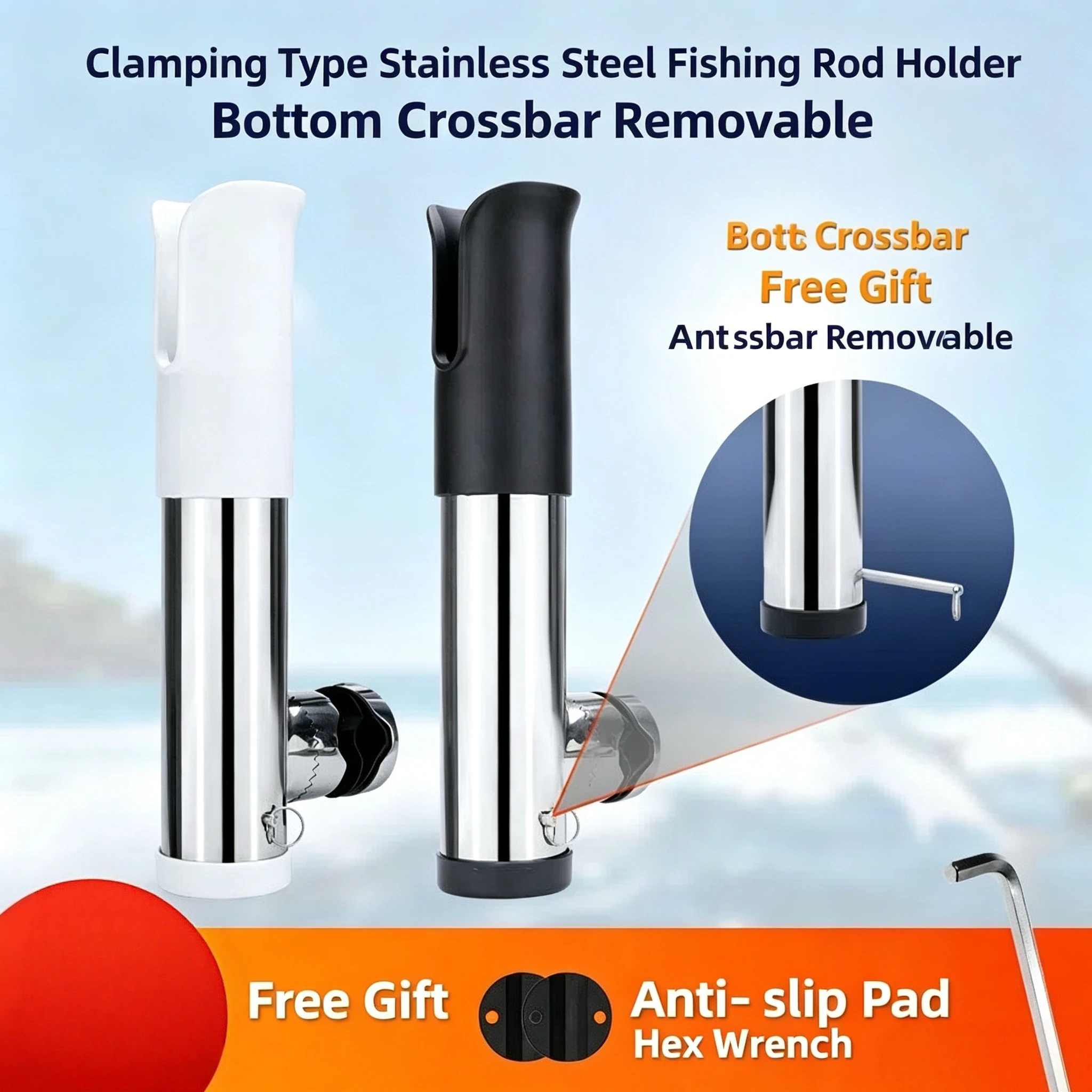 

Stainless Steel Fishing Rod Holder Socket, Boat Trolling Rod Mount Bracket for Inflatable Boat & Sea Fishing