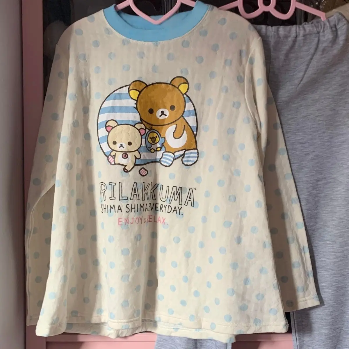 Japanische Nette Kern Polka Dot Cartoon Bär Lange Ärmeln Lose T-shirt Frühjahr Neue Süße Mädchen Baumwolle Nachtwäsche Student Y2k Top
