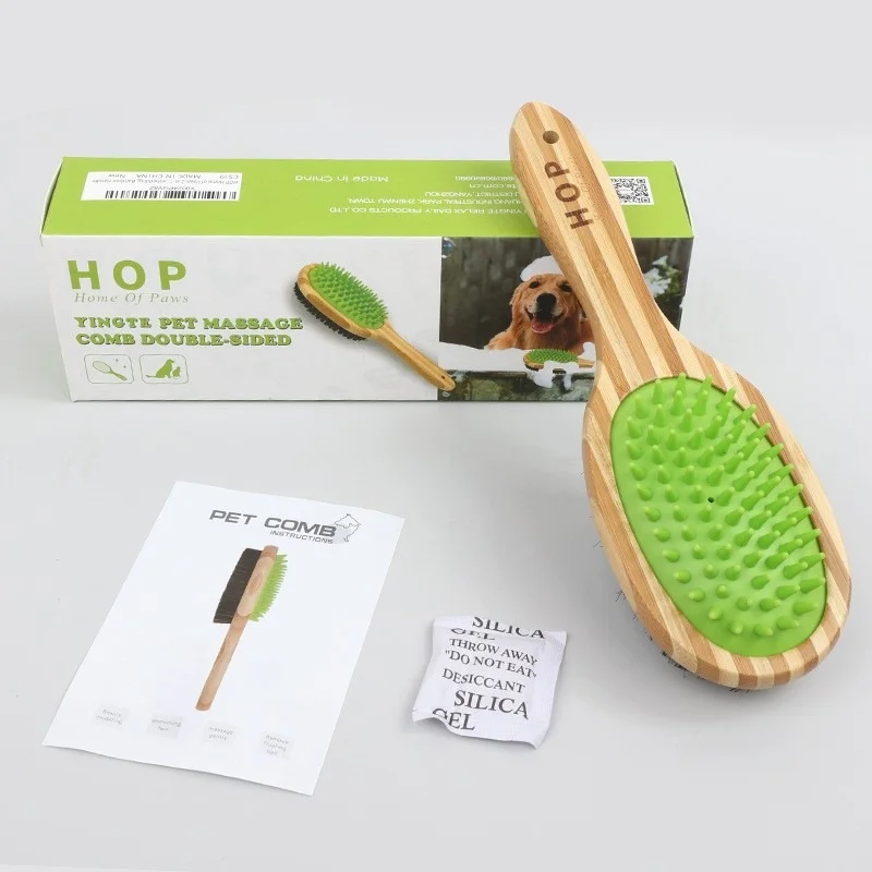 Pet Grooming Tool Bamboo Dog Brush Double-sided Multifunction Pet Grooming Massage Comb Durable Soft Dogs Comb Dogs Hair