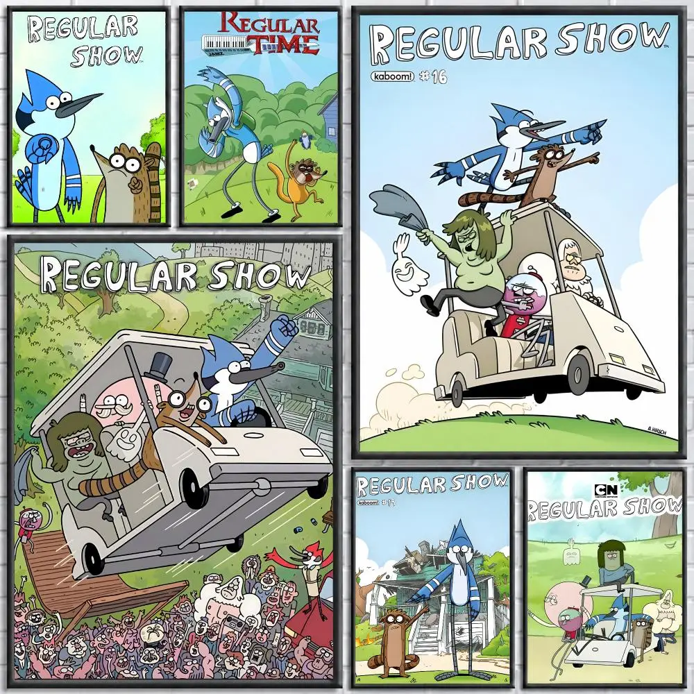 Cartoon Regular Show Poster Self-adhesive Art Waterproof Paper Sticker Coffee House Bar Room Wall Decor