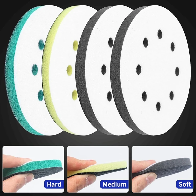 B-Est 4 Pack Foam Sanding Pads For Orbital Sander, 5 Inch 8 Holes Orbital Sander Surfprep Foam Pad