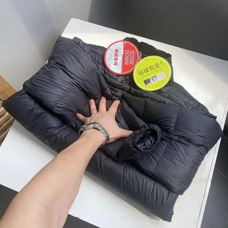 

Мужская легкая куртка из гусиного пуха с воротником-стойкой, теплая, осенне-зимняя, модная, на молнии, однотонная, приталенная