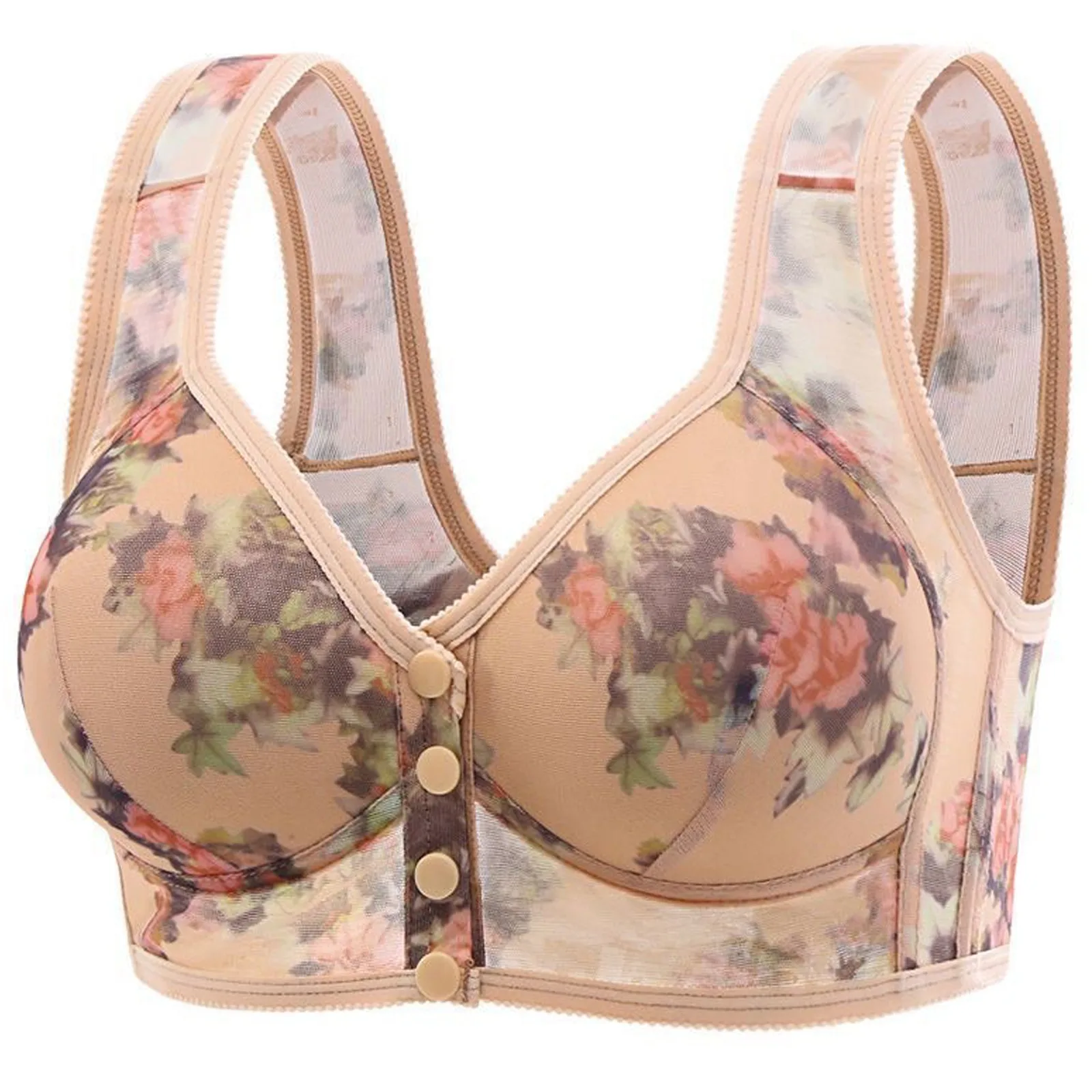 Sutiã feminino com fecho frontal, colete de malha estampado, design confortável sem armação, adequado para uso diário, todas as estações, casa diária