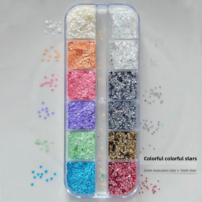 12grids Macaron Star Nail Sequins Sparkly Five Pointed Star Polka Dot Colored Nail Art Decorations For DIY Manicure Accessories