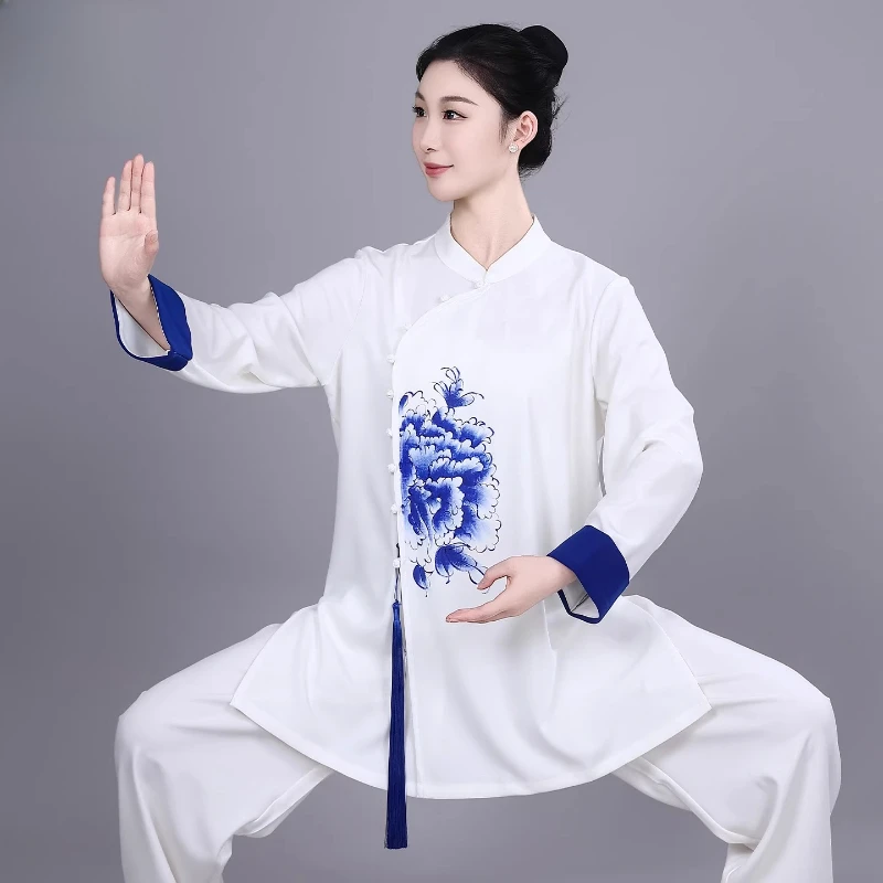 Women Hand Painted Tai Chi Outfit Lightweight Chiffon Summer Kung Fu Dress Flowy Breathable Martial Arts Practice Wear
