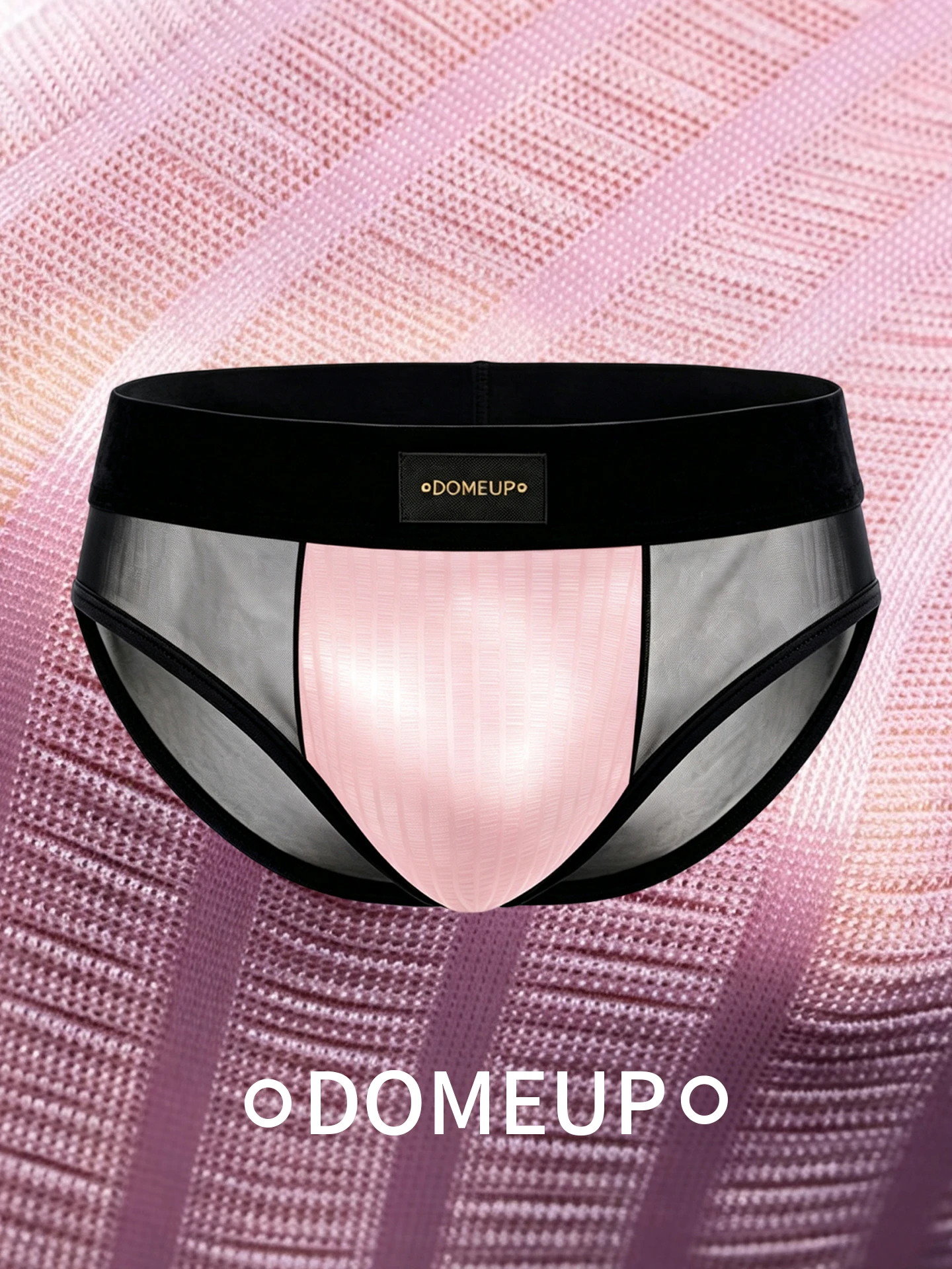 DOMEUP Men Mesh Bikini Briefs Transparent See Through Underwear Vertical Strip Pouch Wide Waistband Breathable Male Panties
