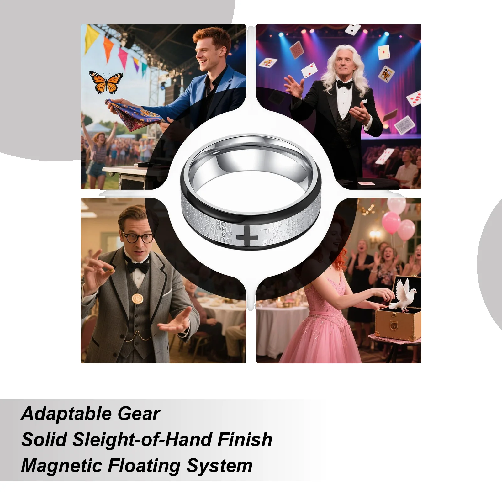 

Magic Tricks Funny Metal Cool Floating Ring Toys For Travel Carnival Stage Kids Adults Street Performance Party Props