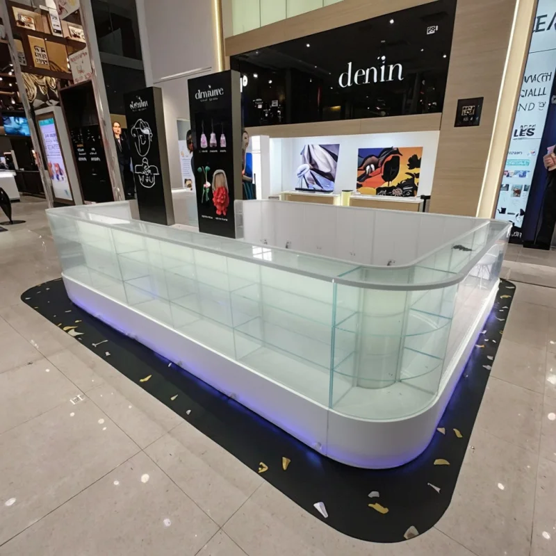 custom.Glass wood stainless steel lighting belt display counter retailing store
