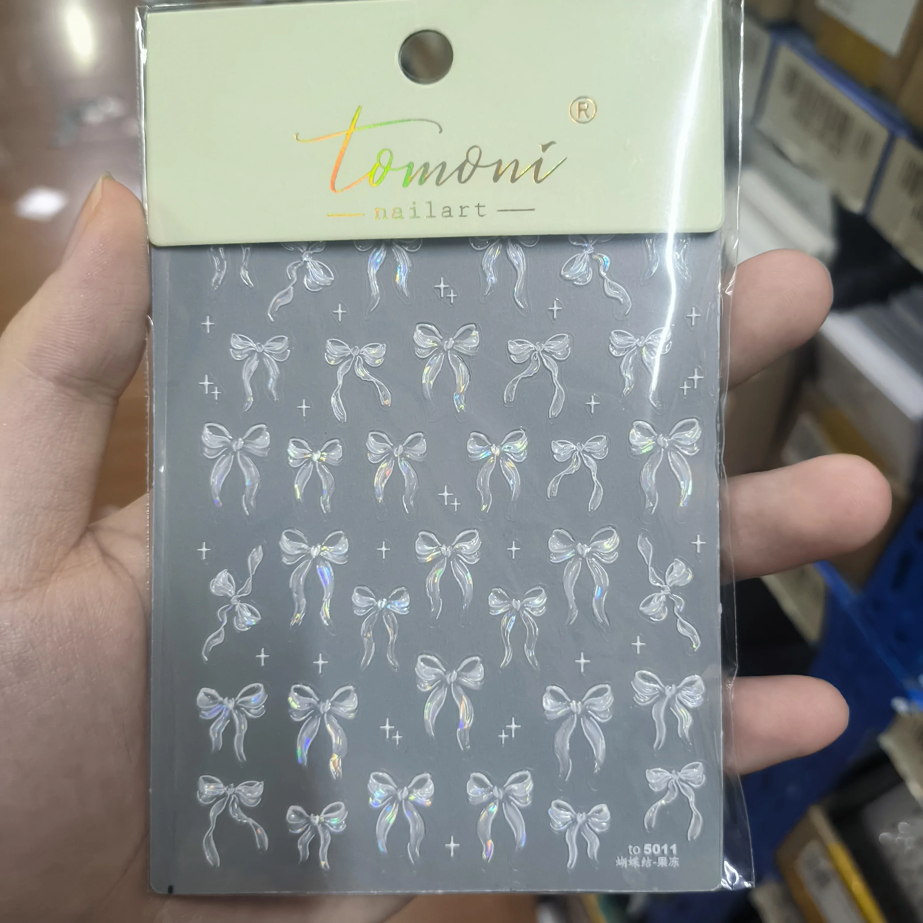 1 ชิ้น 5D ที่พราวสีขาวและสีชมพูริบบิ้นเล็บสติกเกอร์ที่ละเอียดอ่อนเยลลี่โบว์โบว์ตี้ติดด้วยตนเองรูปลอก Y2K โบว์ตี้ตกแต่งเล็บ &