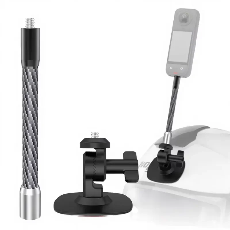 Adhesive Flexible Helmet Mount + Carbon Fiber Extension Rod for Hero 14, Insta360, Osmo Action Cameras Motorcycle