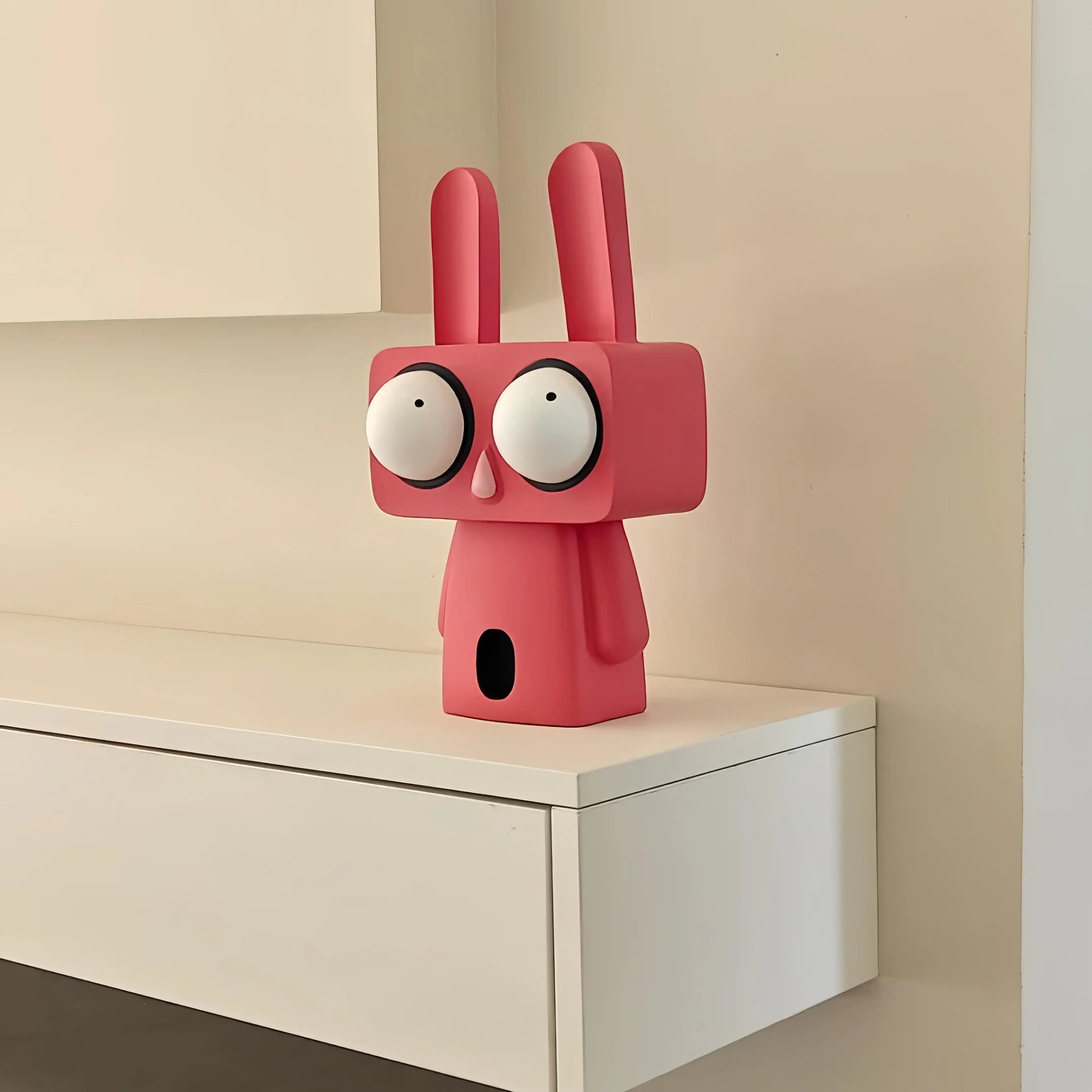 Hand-painted cartoon red and white big-eyed rabbit resin ornament home decoration soft decoration