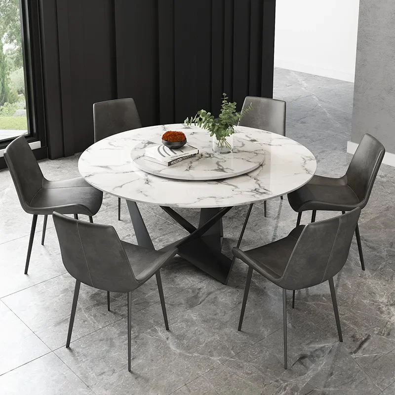 Table With Chairs Set 8-seater Simple Design Dining Room Furniture Round Dining Rotating Table 2024