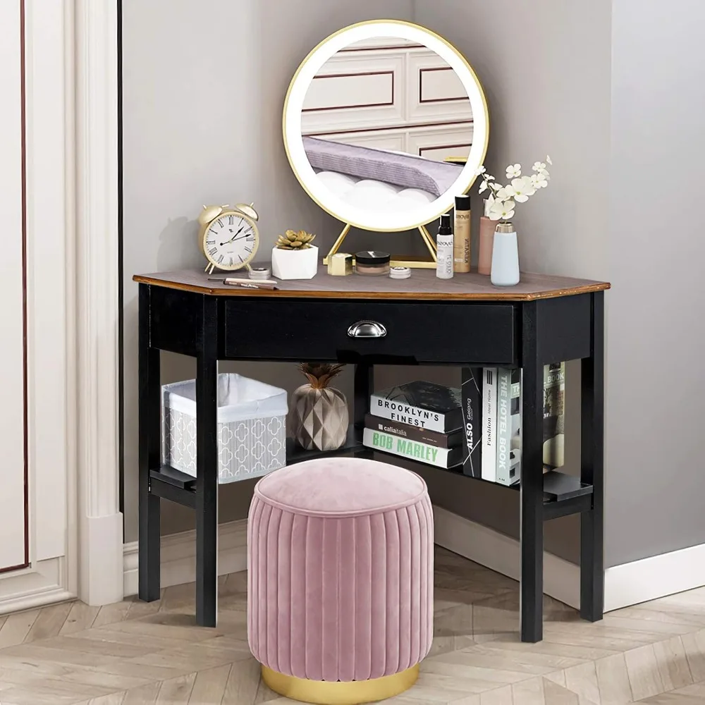 

Corner Desk, Writing Corner Computer Desk with Drawer for Small Space, Wood Makeup Vanity Desk, Small Corner Desk with S