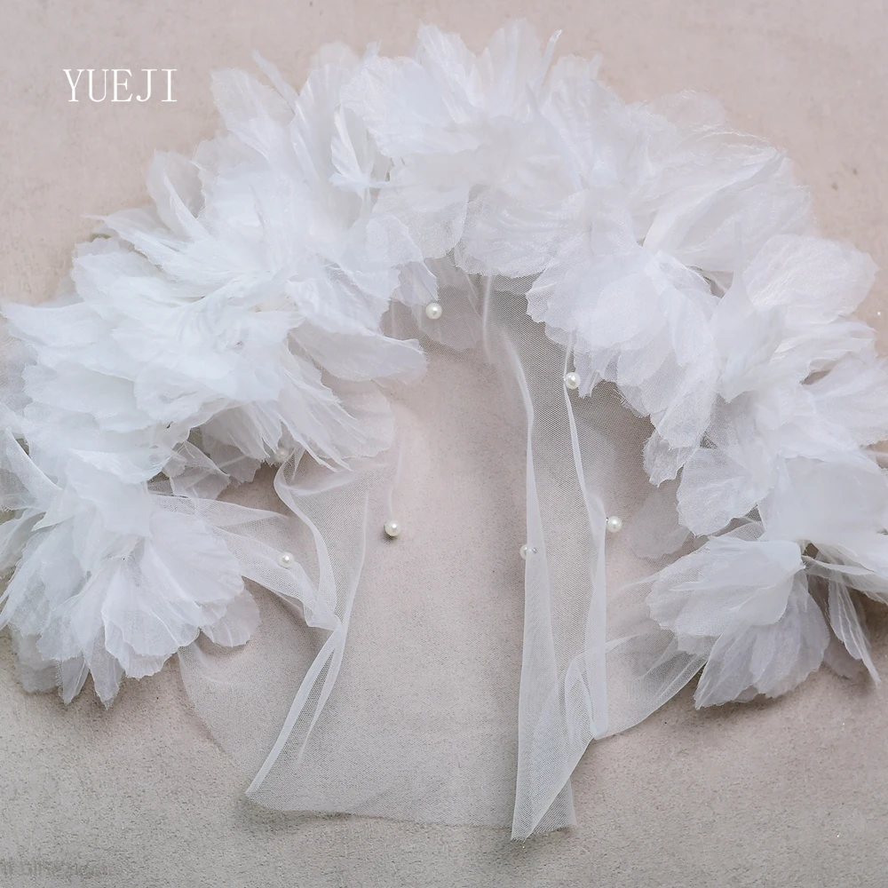 YUEJI-Voile Court à Fleurs 3D pour Patients, Accessoire de Mariage Blanc, sans Peigne, 2024, YJA21