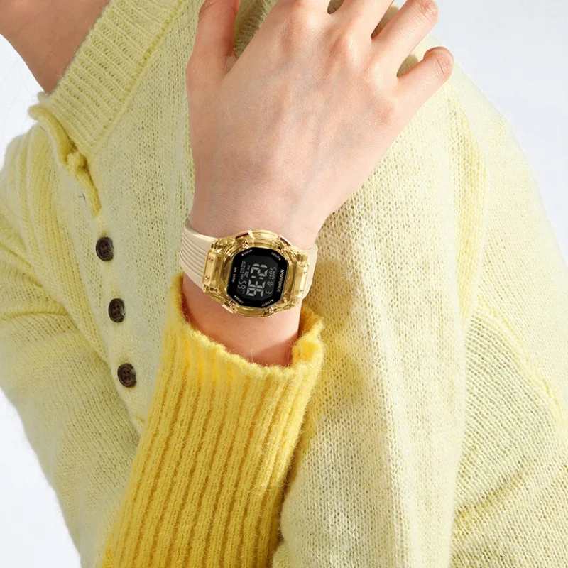 

NF6114 NAVIFORCE женские спортивные часы 5ATM водонепроницаемые светодиодные часы женские многофункциональные часы секундомер силиконовый ремешок будильник