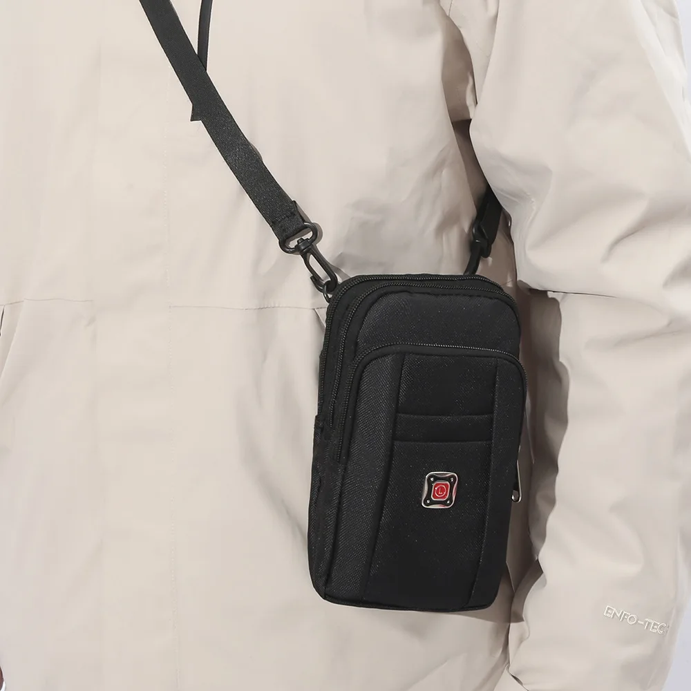 

Men's mobile phone wallet made of Oxford cloth, vertical style, belt-hanging leather pouch, portable and wearable wallet