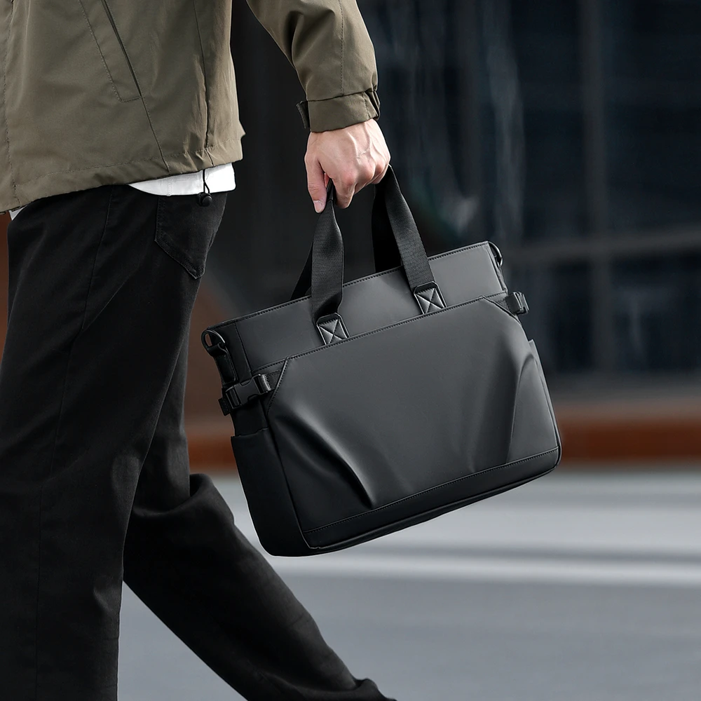 Men's Briefcase Black Waterproof Large Capacity Handbag Versatile Commute for Business Laptop Bag Minimalist Daily Crossbody Bag