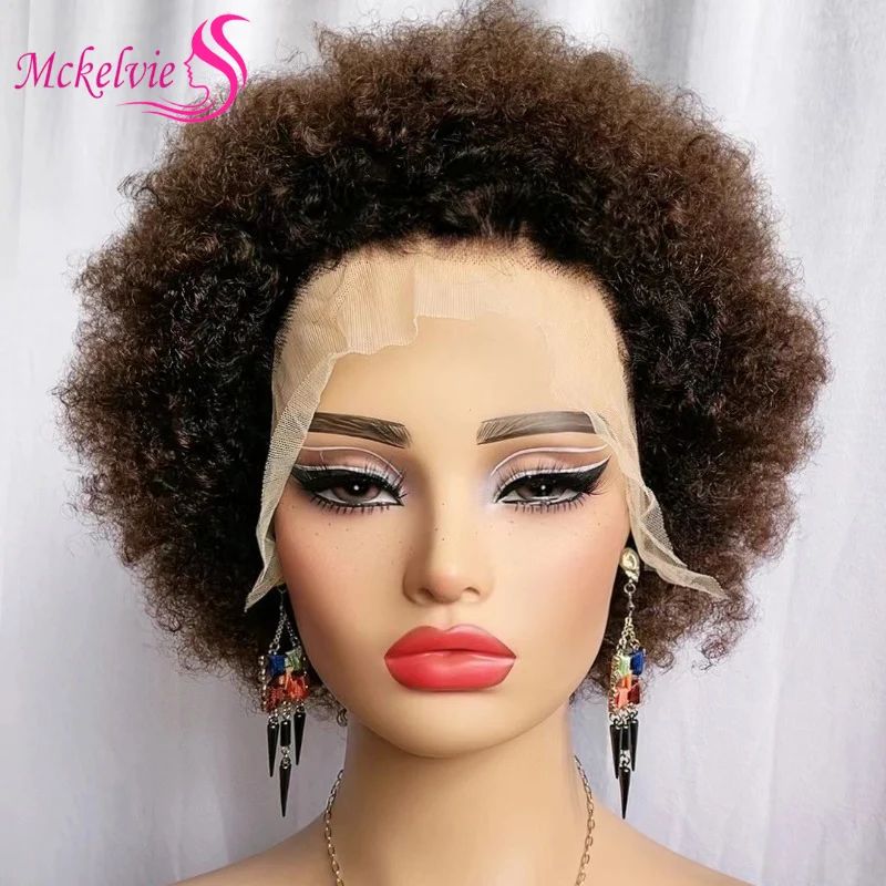 

#4 Dark Brown Afro Kinky Curly Explosive Wigs 13x4 Lace Front 100% Human Hair Full Machine Brazilian Virgin Hair For Black Women