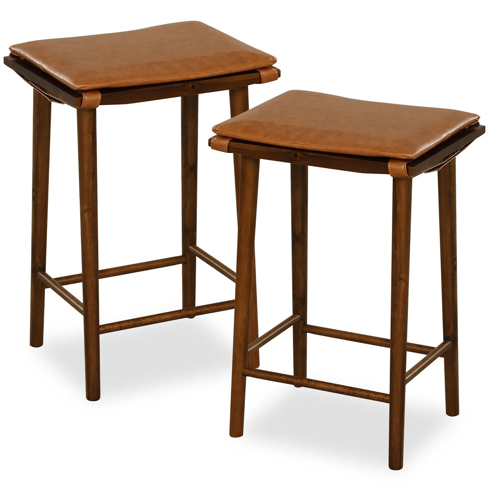 

US 25.5" Barstool Set of 2 Counter Height Dining Stools w/Removable Cushion Brown