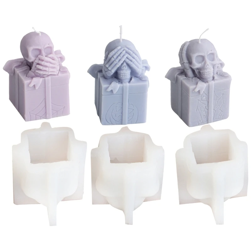 Gift Box Skull Head Shaped Mold Silicone Mold for Candle and Soap Making High Temperature Resistant Mould