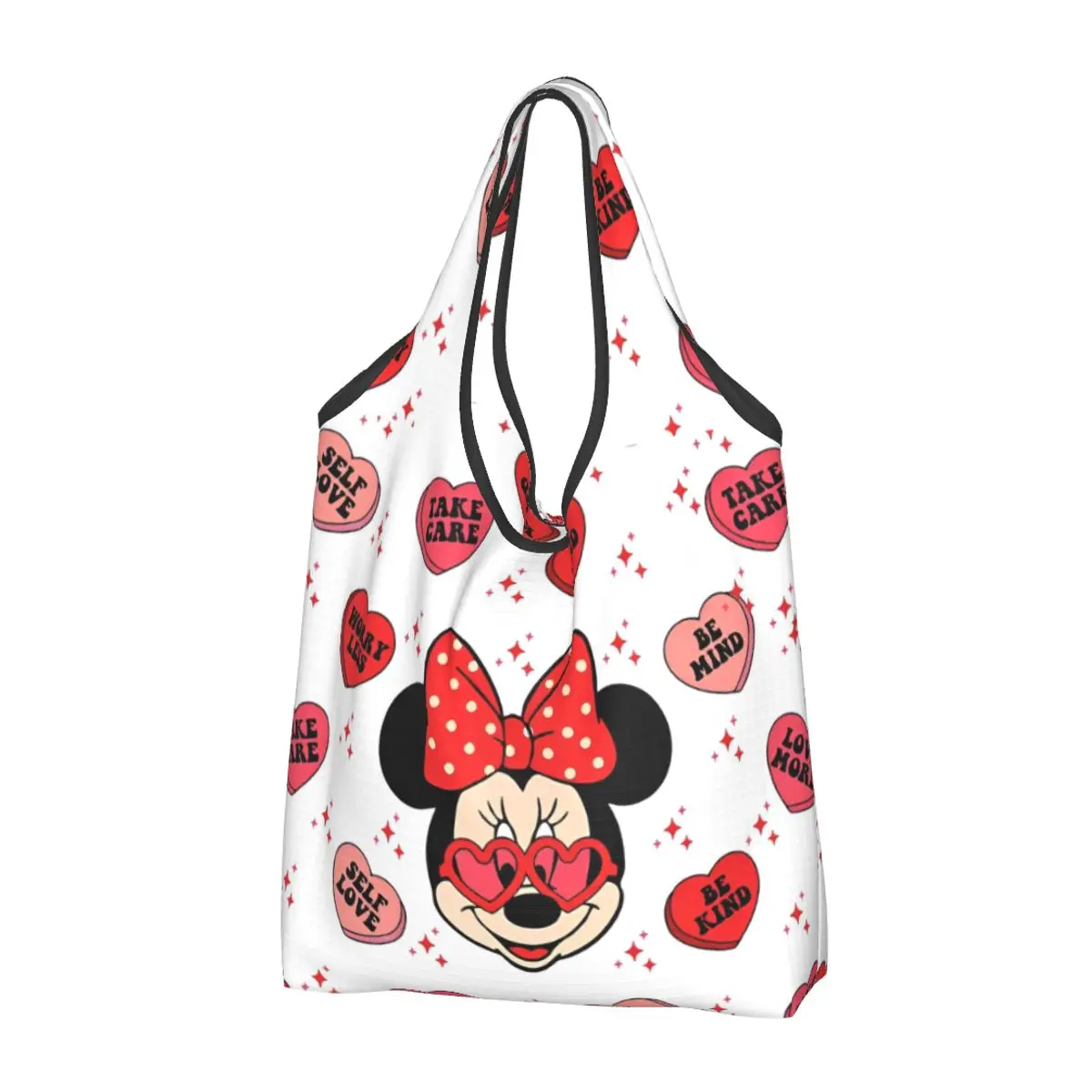

Mickey Minnie Shopping Bag Foldable Grocery Tote Bags Large Capacity Love Heart Recycling Bags Washable Handbag