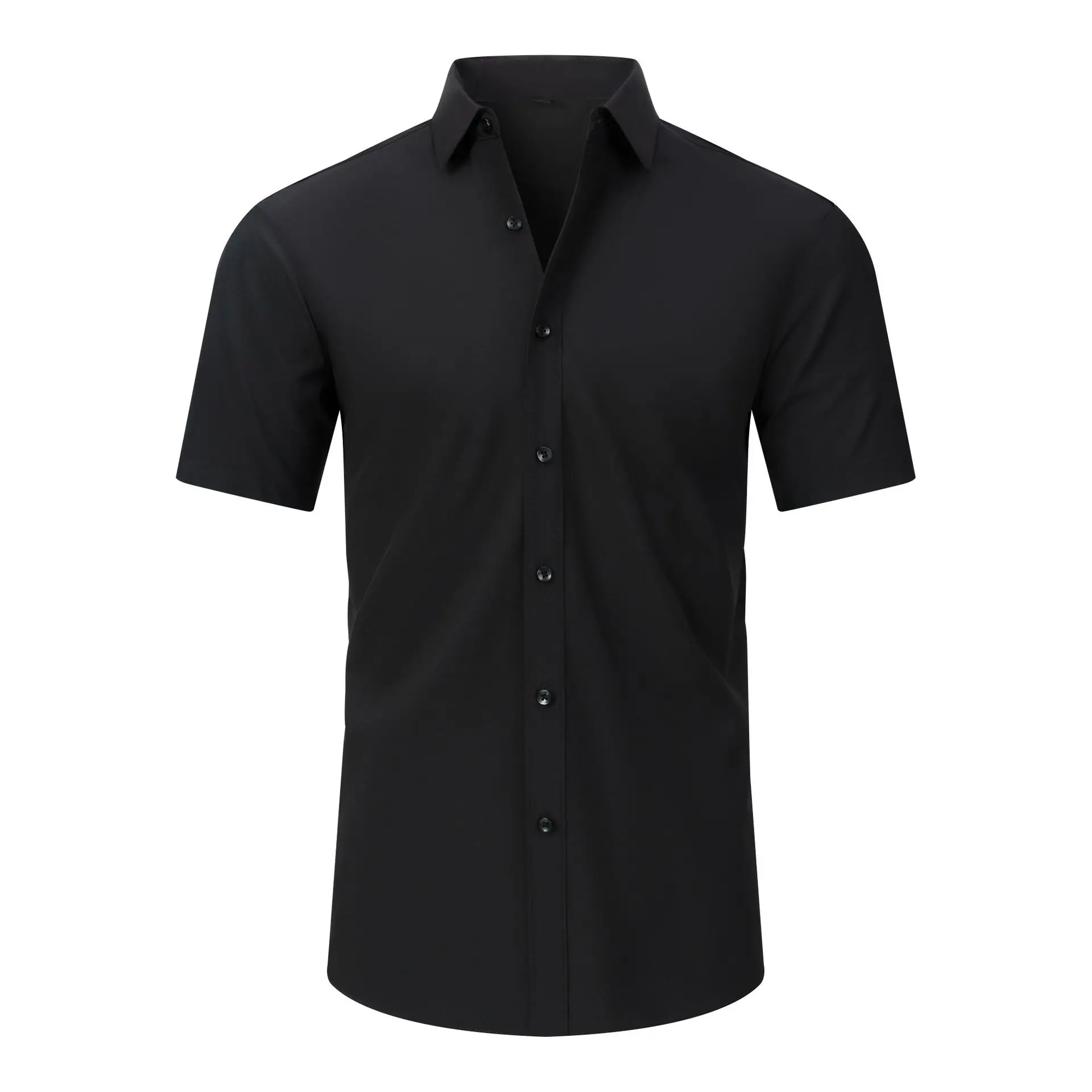 New Men's Business Casual Solid Color Short Sleeved Shirt for Summer Fashion No Ironing Comfortable and Versatile Top