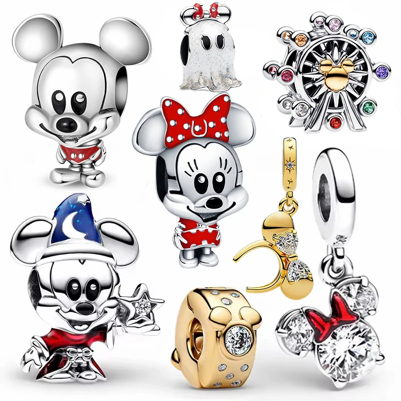 Potdemiel 925 Silver Disney Sorcerer Apprentice Minnie Pendant beads Fit For Necklace Bracelet DIY Birthday Fine Women's Gift