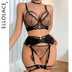 Ellolace Lingerie Woman Sexy 18 Fancy Underwear Lace Sexy g-String Attractive Chest Suspenders Romantic Erotic Outfits 5-Piece