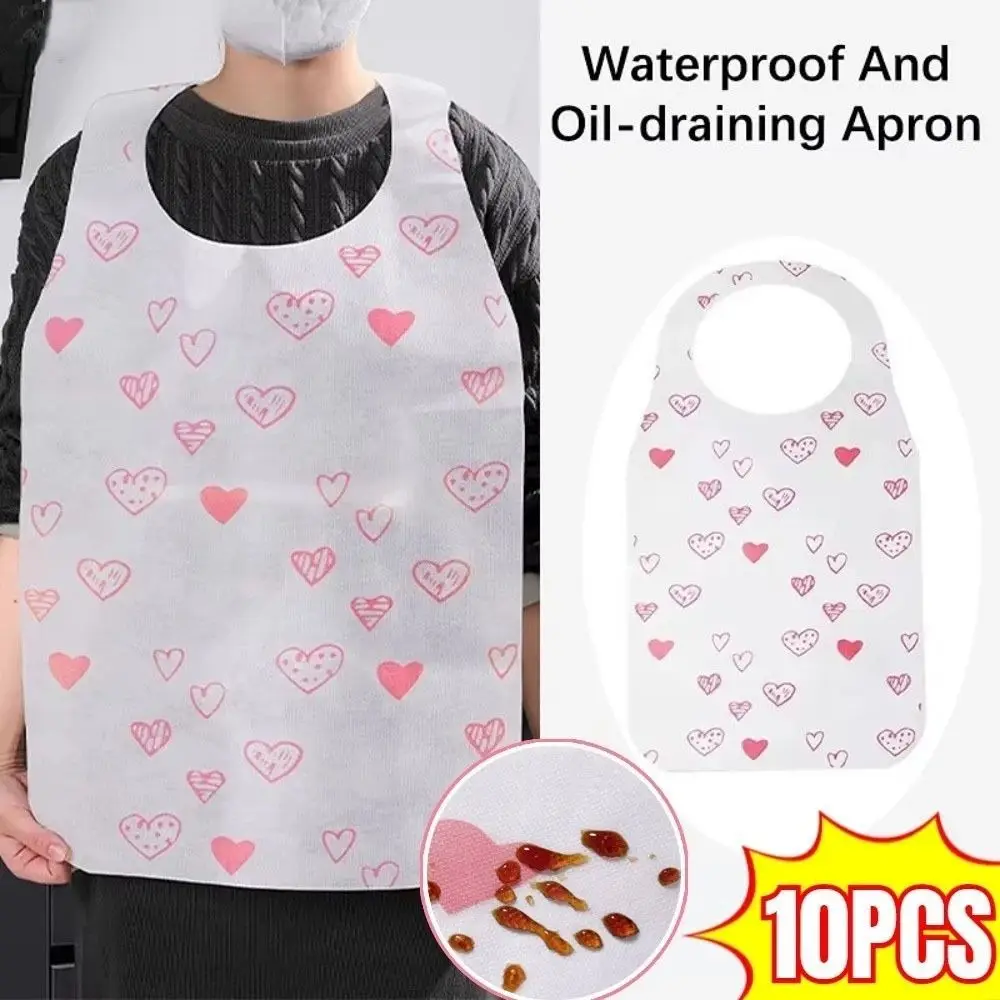 10Pcs/Bag Heart Printed Disposable Aprons Oil-proof Anti-fouling Cooking Apron Non Woven Hotel Restaurant Barbecue Apron