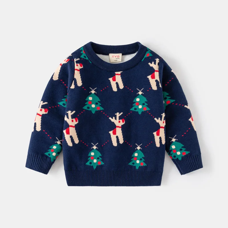 Winter Kid Sweater Long Sleeve Top Print Deer Christmas Tree Pullover Knitwear 2-6Y Baby Boy Girl Sweater Children Party Clothes