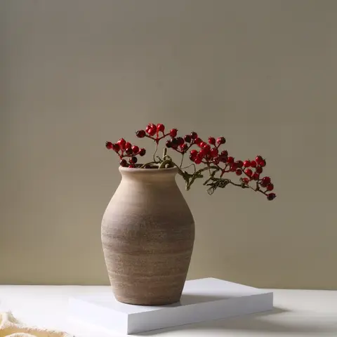 20.4CM High Ceramic Vase Retro Nostalgic Rough Clay Pottery Vases Vintage Handmade Style Home Decoration Dried Flowers