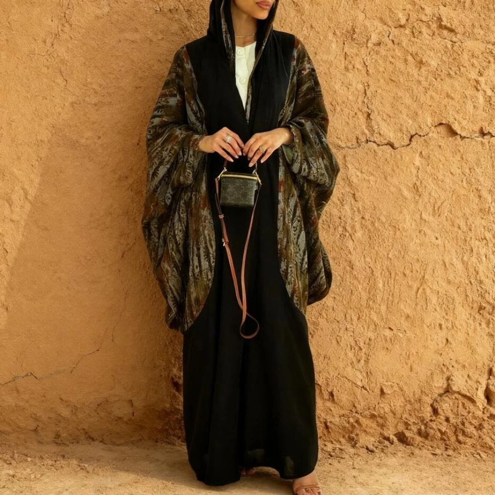 Eid Frauen Abaya Schal Offenes Kleid Muslimischen Dubai Vestidos Largos Drucken Strickjacke Lange Robe Kaftan Party Kaftan Jalabiya Ramadan 2026