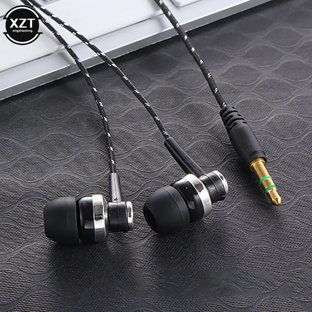 Nieuwe 5-kleuren bedrade oortelefoon stereo in-ear 3,5 mm nylon geweven kabel oortelefoon sportheadset met microfoon voor laptop smartphone geschenken